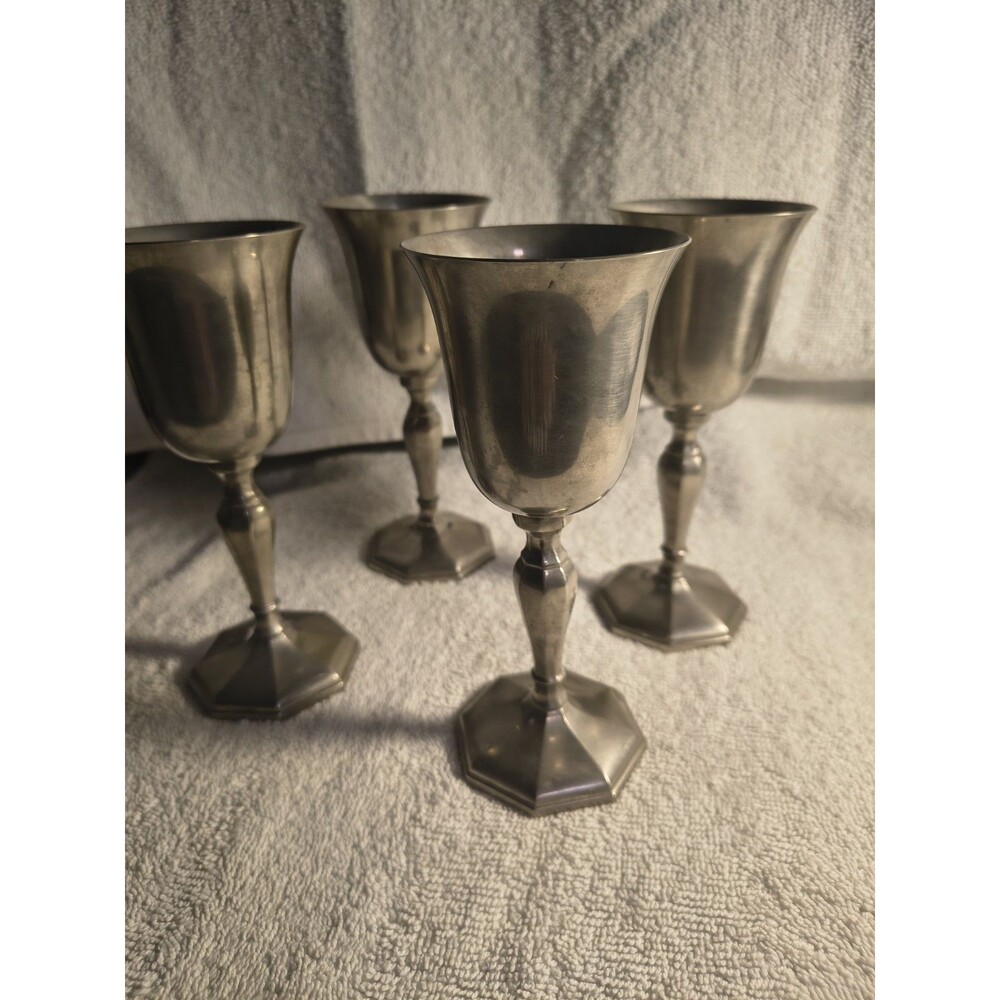 Vintage Gorham Pewter Goblets Octette Wine Chalice Cups Octagonal Base Set of 4